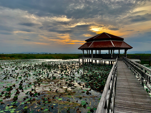 Gazebo on the Lake at Sunset