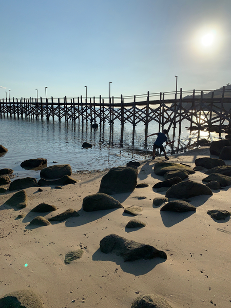 Rock Throwing by the Bamboo Bridge Print
