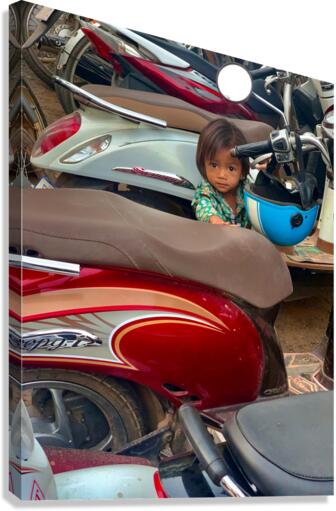 The Little Girl and the Motorbikes.  Canvas Print