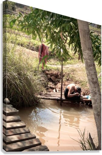 Lady Washing her Hair in the River Canvas Print