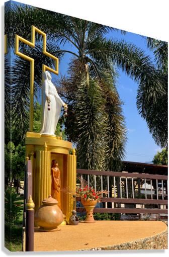 Mary’s Statue in front of the Cross Canvas Print