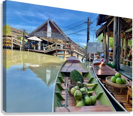 Coconut & Durian on a Boat in a Market Canvas Print