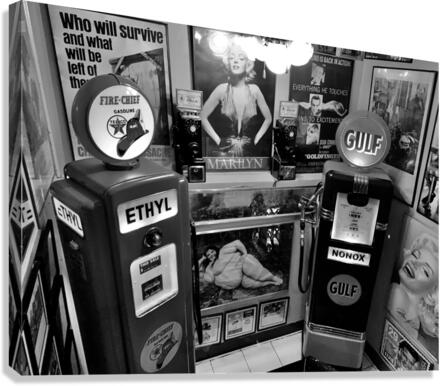 BW Vintage Gas Pumps Canvas Print