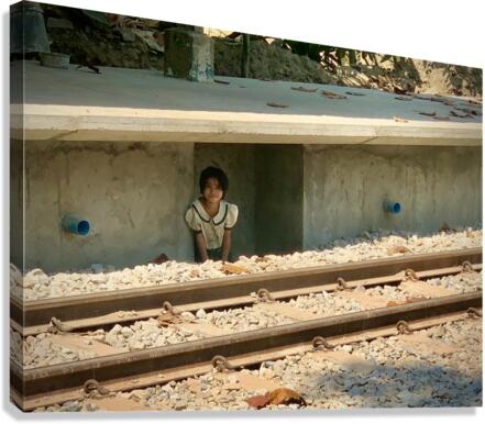 Little Girl Hiding from the Train Canvas Print