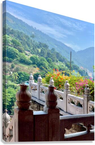 Beautiful Flowers on the Balcony with a View Canvas Print