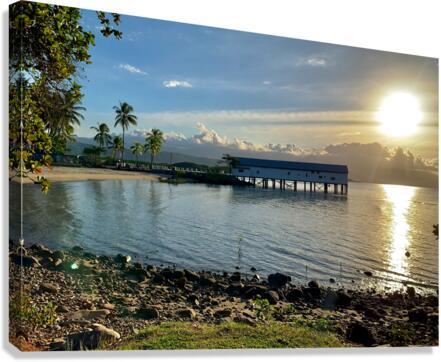 Long House on the Water at Sunset Canvas Print