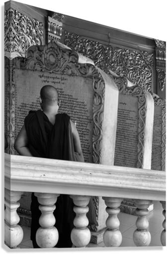 Monk Reading Stone Writings Canvas Print