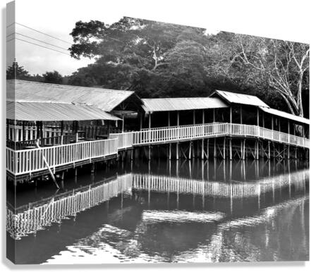 BW Covered Bridge Reflections  Canvas Print