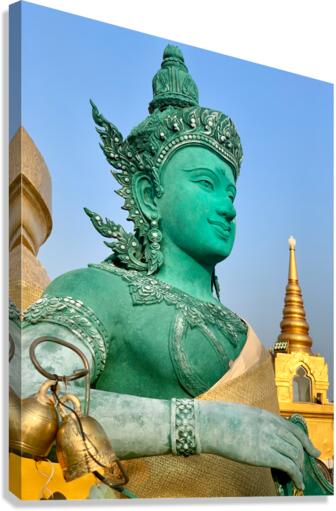 Green Thai Temple Statue Canvas Print