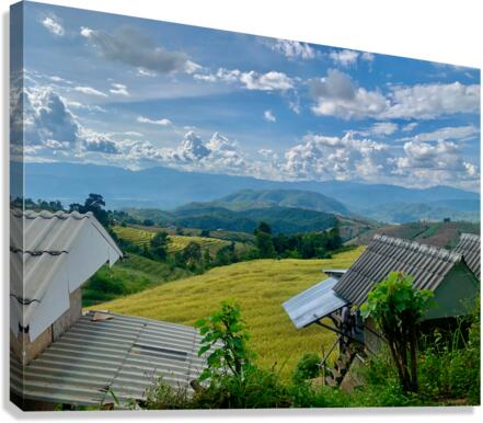 Village in the Rice Fields Canvas Print