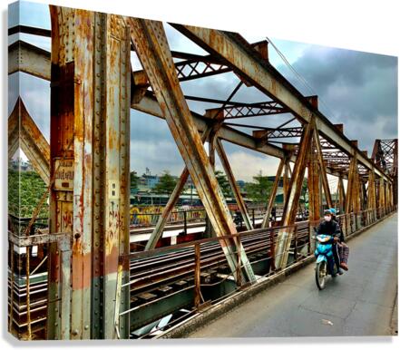 Crossing the Bridge on a Motorbike Canvas Print