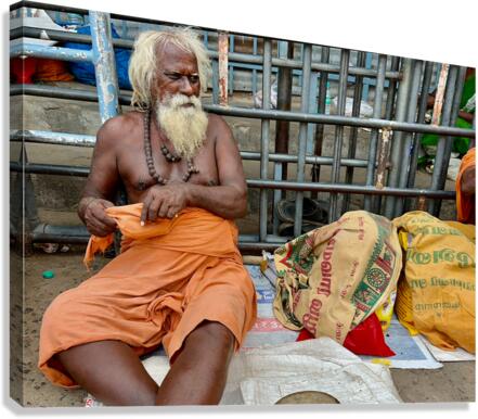 Man Sitting by the Temple Canvas Print
