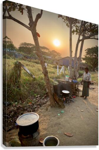 Cooking outside in Myanmar at Sunset  Canvas Print