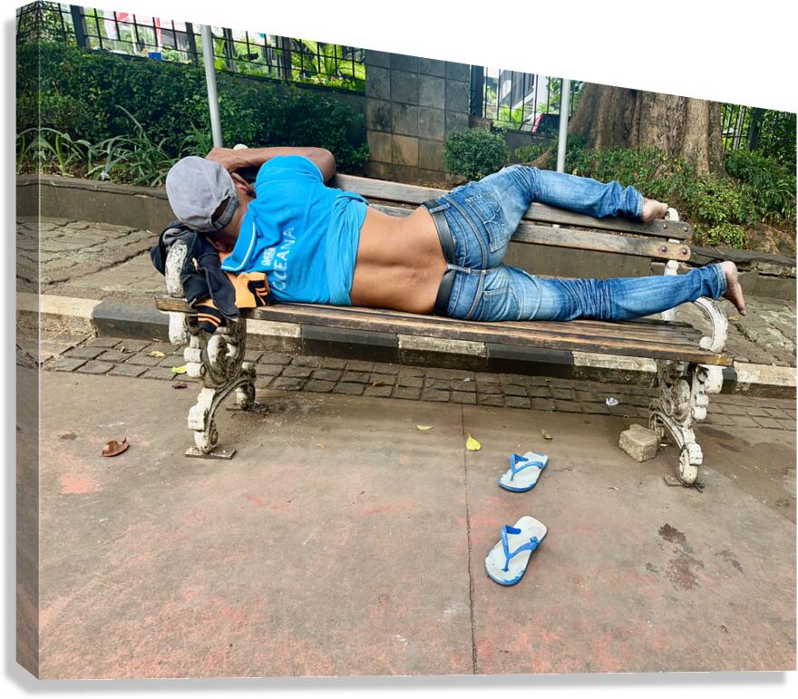 Napping on a Public Bench Jakarta Canvas Print