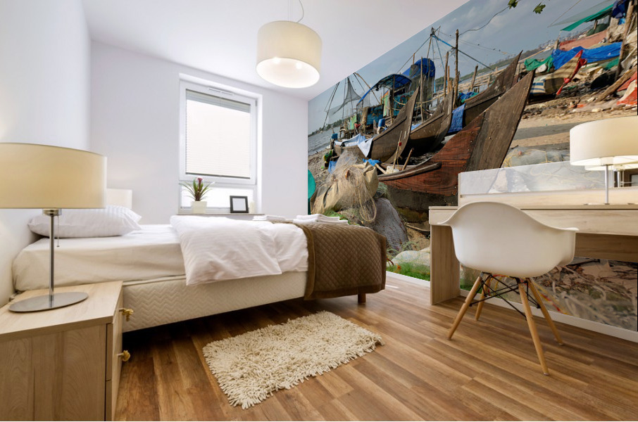 Fishing Boats on the Beach Mural print