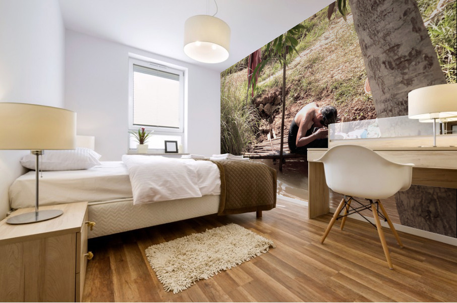 Lady Washing her Hair in the River Mural print