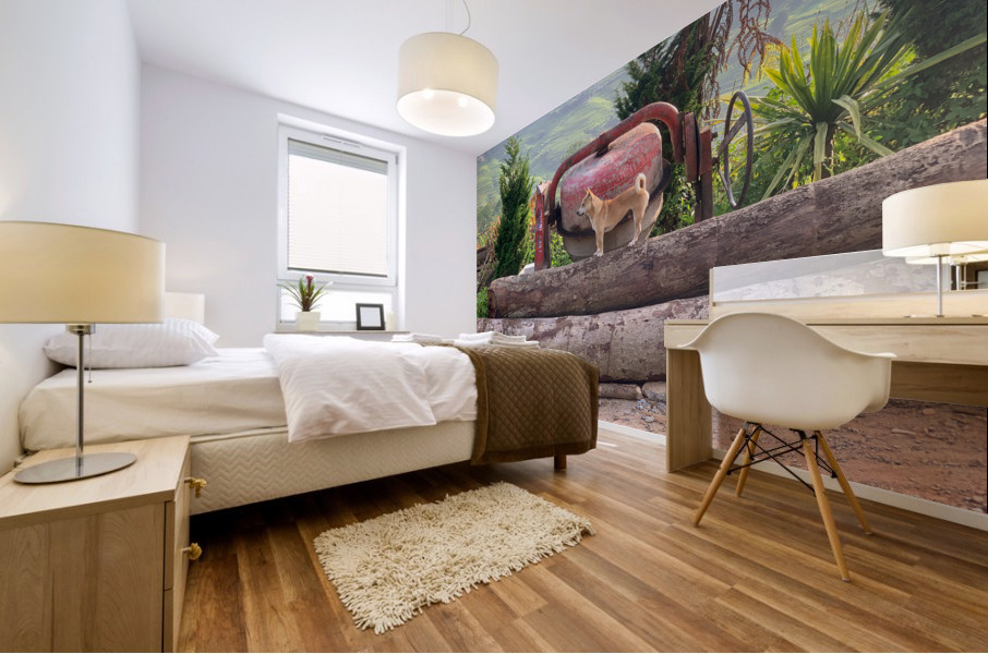 Dog Standing on Wood Mural print