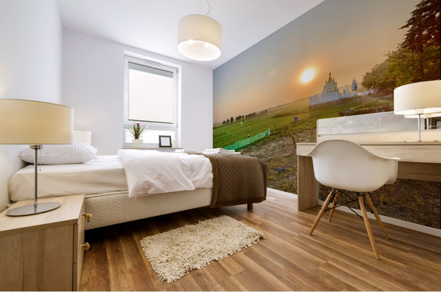 Sunset Over the Field by the Temple Mural print