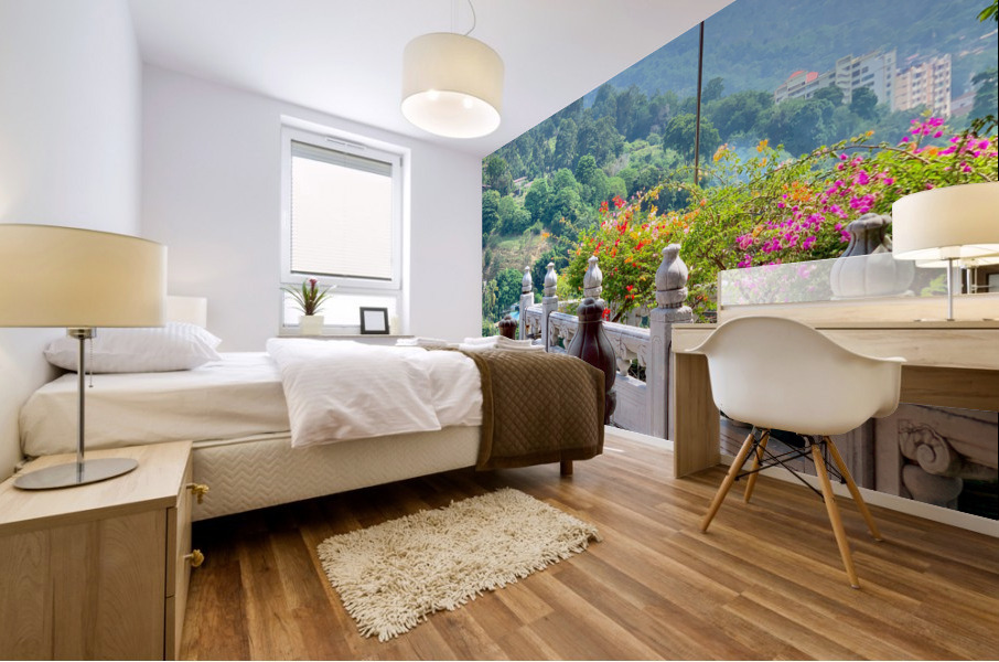 Beautiful Flowers on the Balcony with a View Mural print