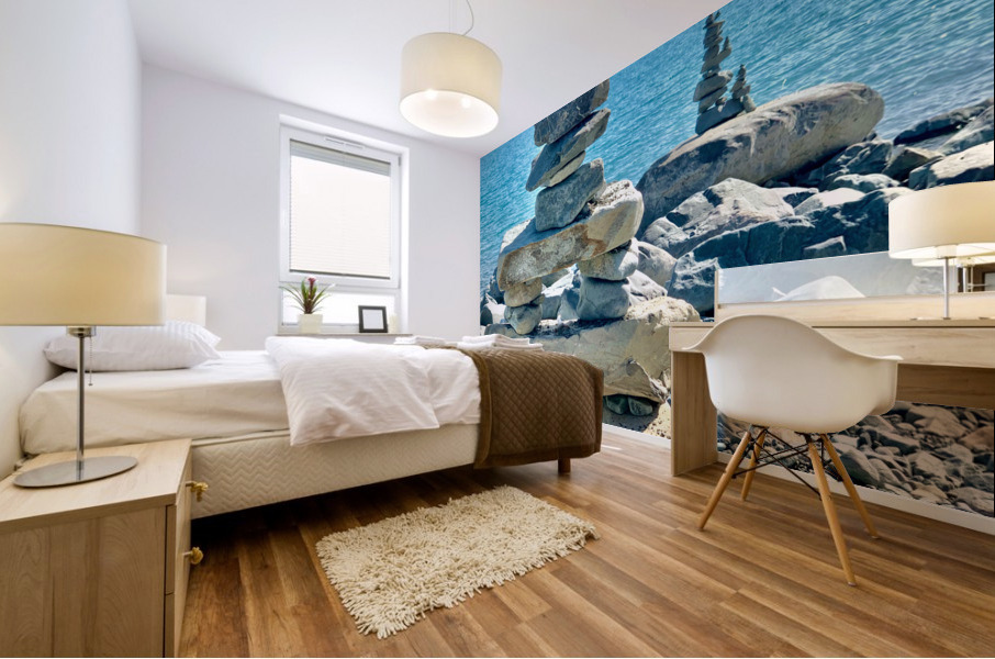 Inukshuk in Front of the Lake Mural print