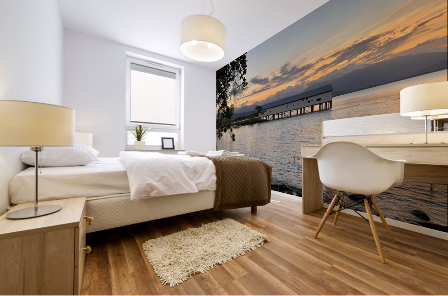 Long Building on Water during Sunset Mural print