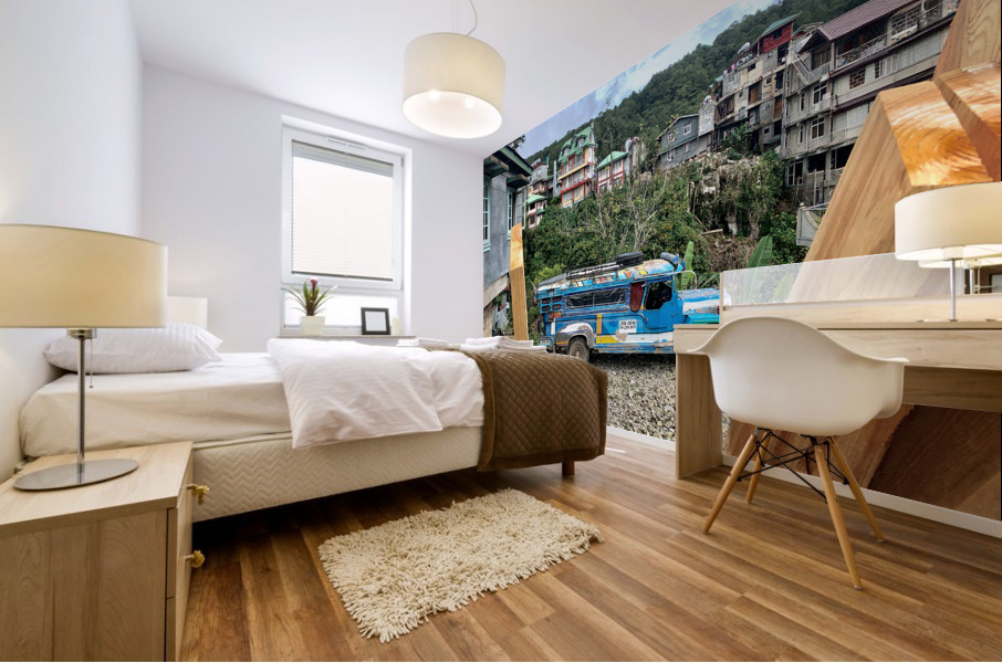 The Blue Bus of the Village Mural print