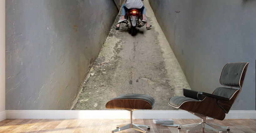 Motorbike Driving Up the Alley Wall Murals