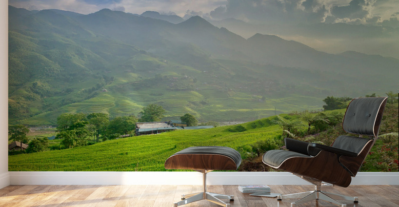 Dreamy Sunset Over the Rice Fields 2 Wall Murals