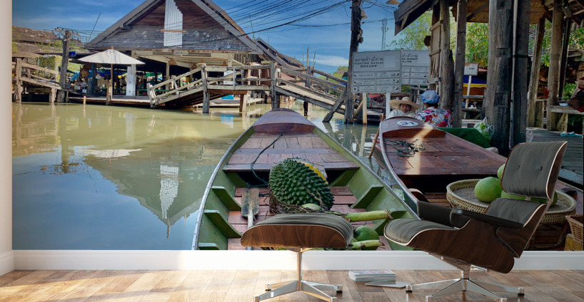 Coconut & Durian on a Boat in a Market Wall Murals