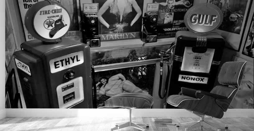 BW Vintage Gas Pumps Wall Murals