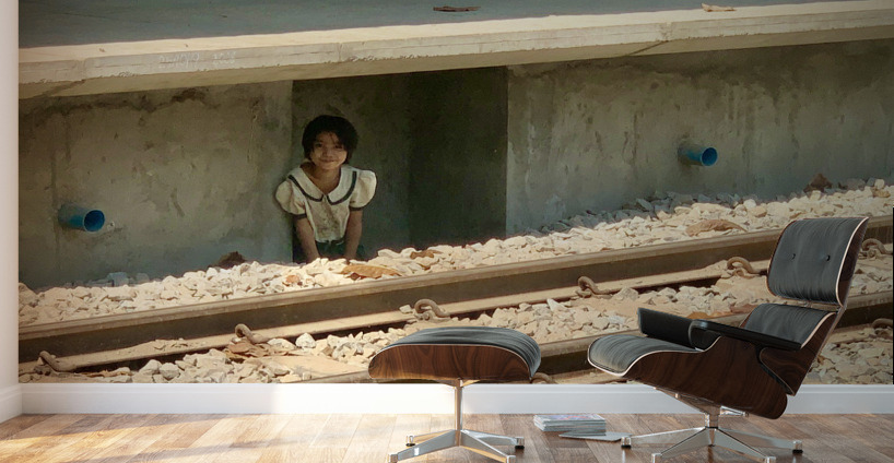 Little Girl Hiding from the Train Wall Murals