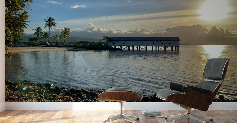 Long House on the Water at Sunset Wall Murals