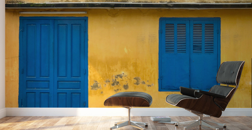 The Yellow House with Blue Windows and Door Wall Murals