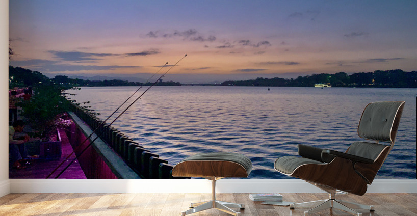 Fishing at Sunset Wall Murals