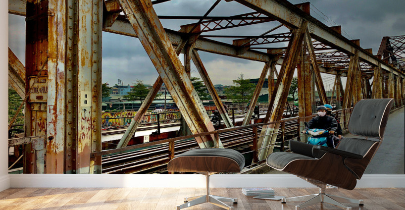 Crossing the Bridge on a Motorbike Wall Murals