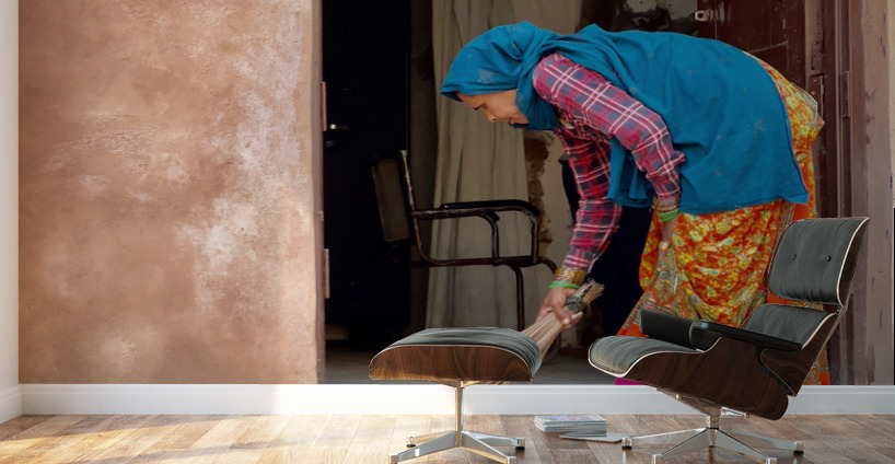 Lady Sweeping the Floor Wall Murals