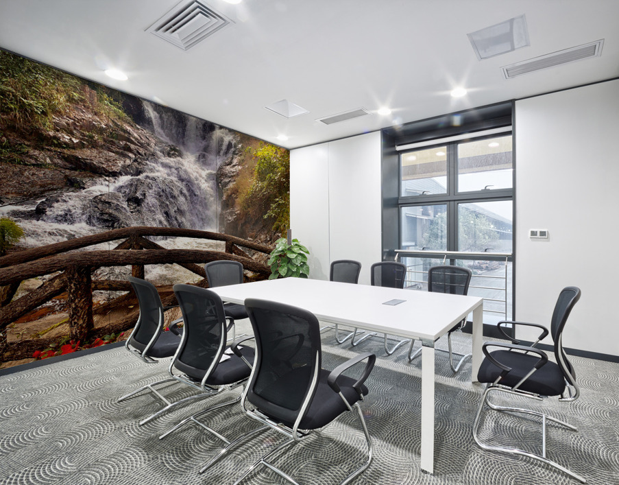 Waterfall and Red Flowers Wall Printing