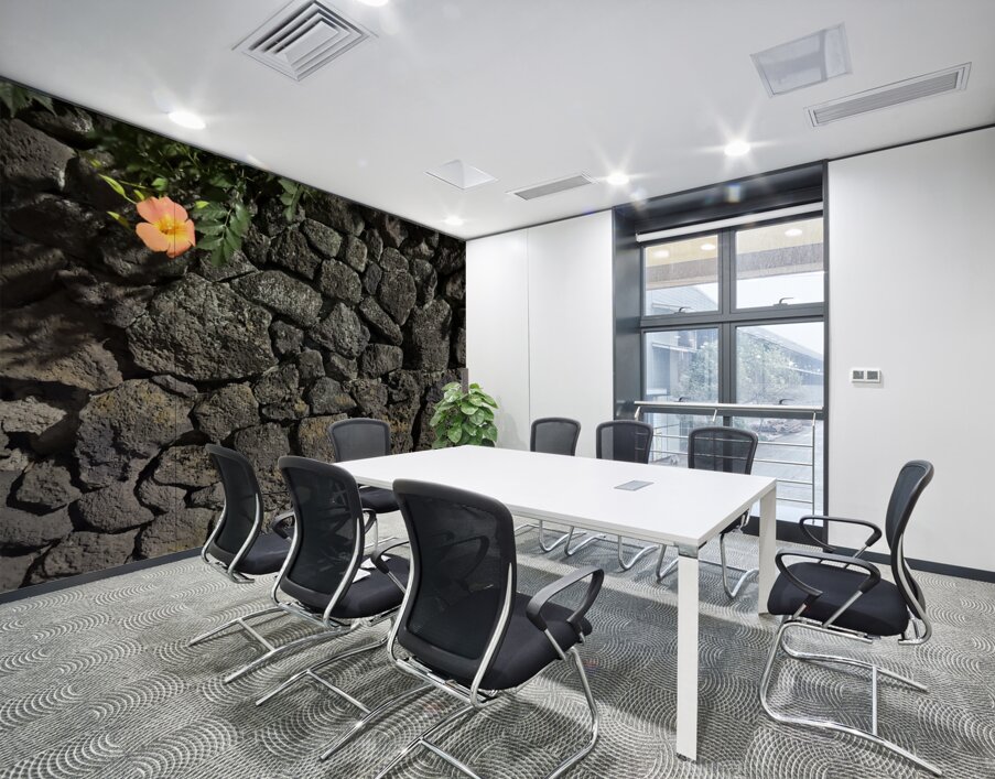 The Black Wall and the Orange Flower Jeju Korea Wall Printing