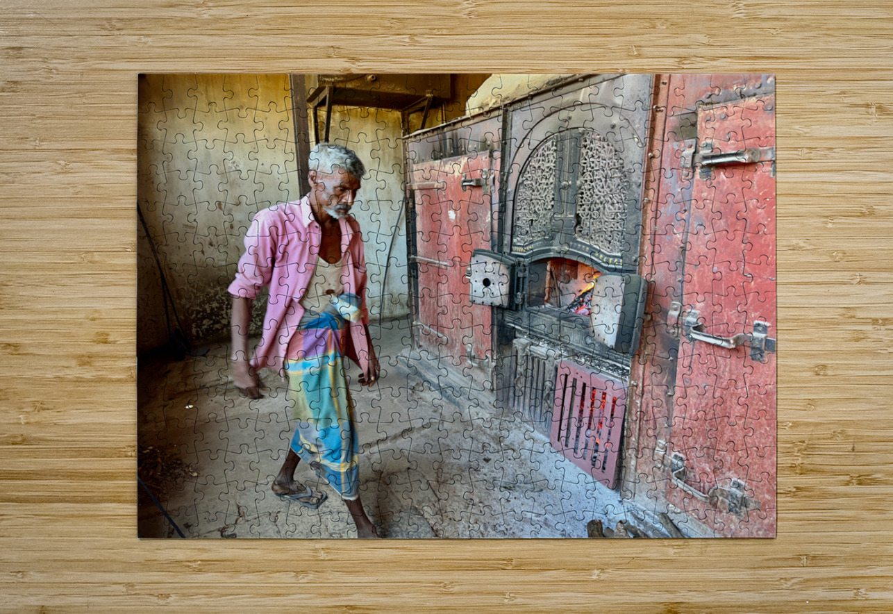 Man Fuelling Up the Fire Jimmy Roy Photos Puzzle printing