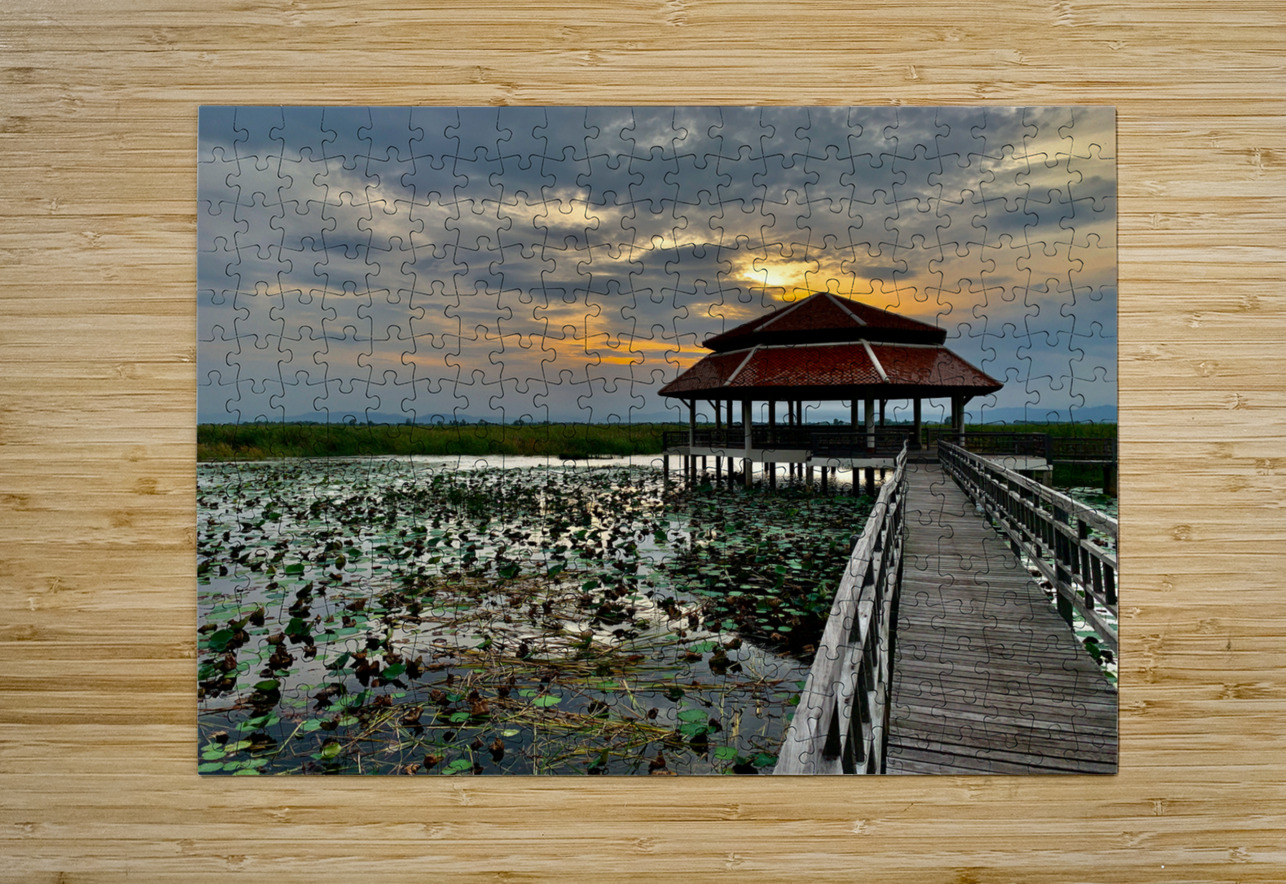 Gazebo on the Lake at Sunset Jimmy Roy Photos Puzzle printing