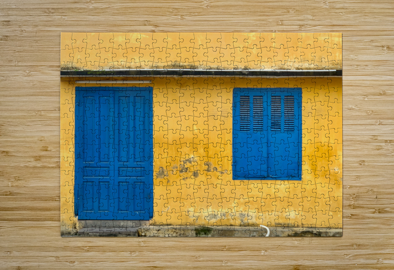 The Yellow House with Blue Windows and Door Jimmy Roy Photos Puzzle printing
