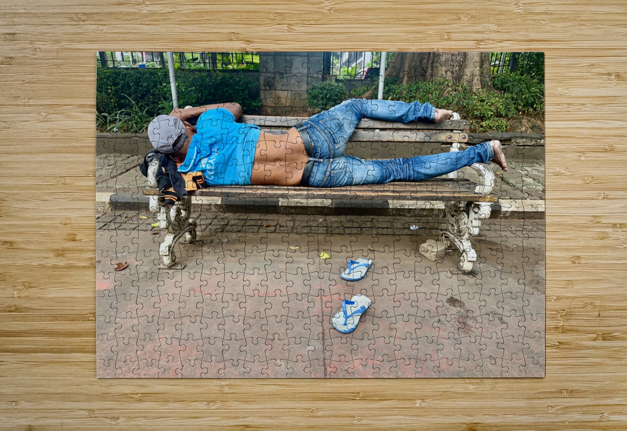 Napping on a Public Bench Jakarta Jimmy Roy Photos Puzzle printing