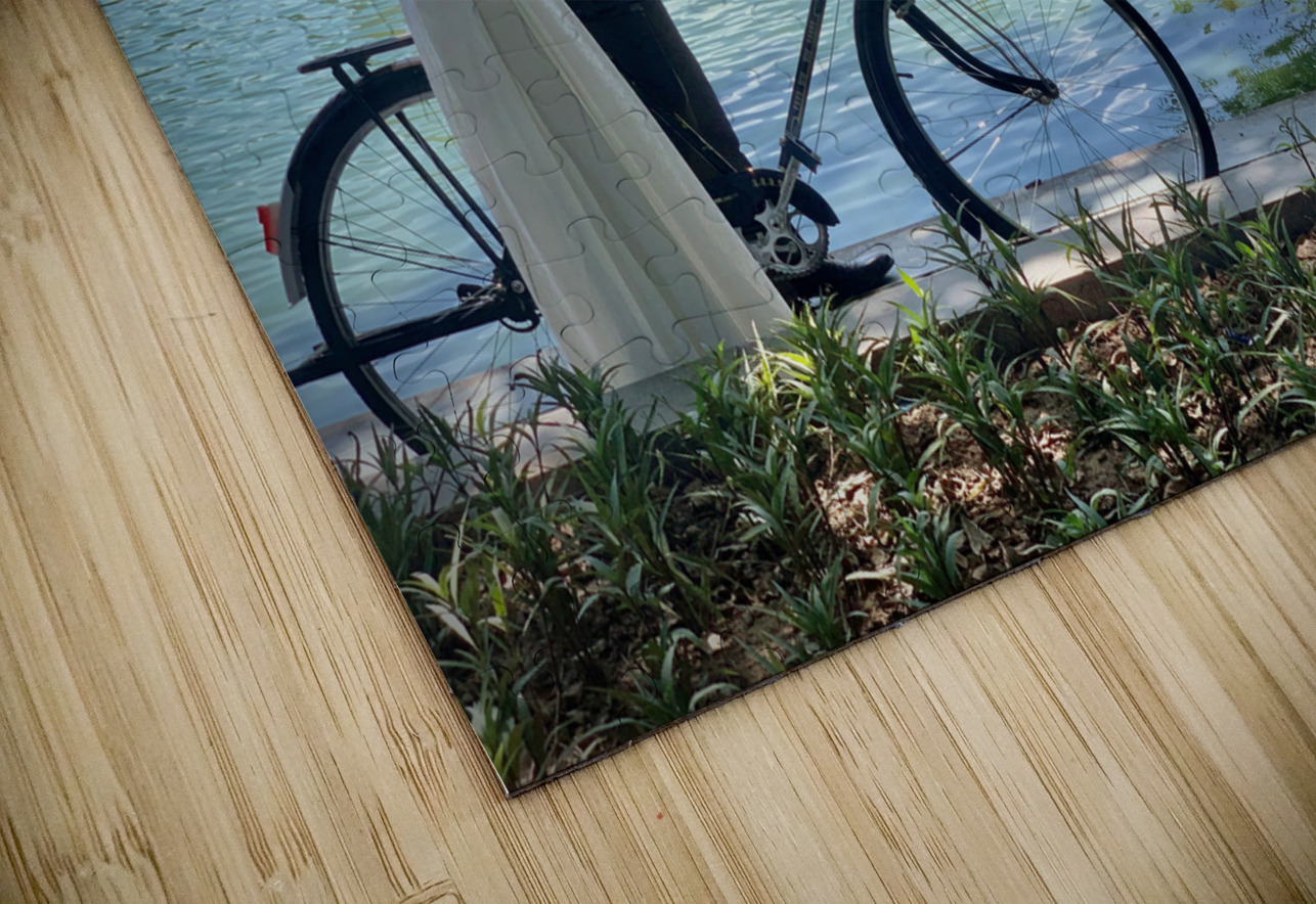 Newlyweds by the Lake with a Bicycle Jimmy Roy Photos Puzzle